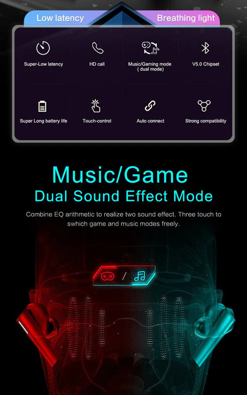Wireless Gaming Bluetooth Headset Low Latency Luminous Gaming Headset